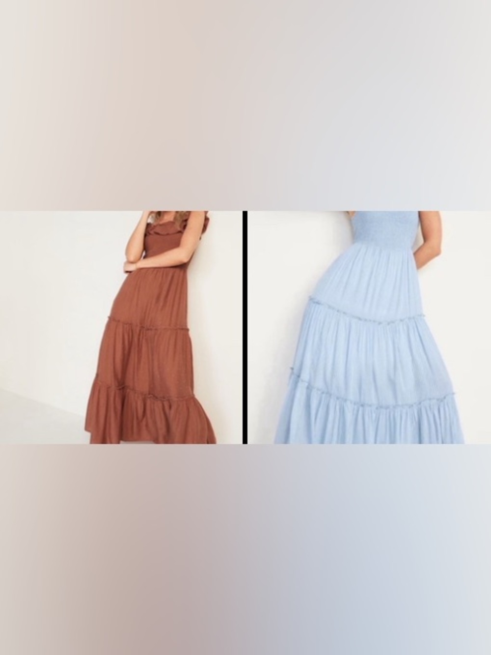 2 OLD NAVY Tiered Maxi Dresses in Rust and Light Blue